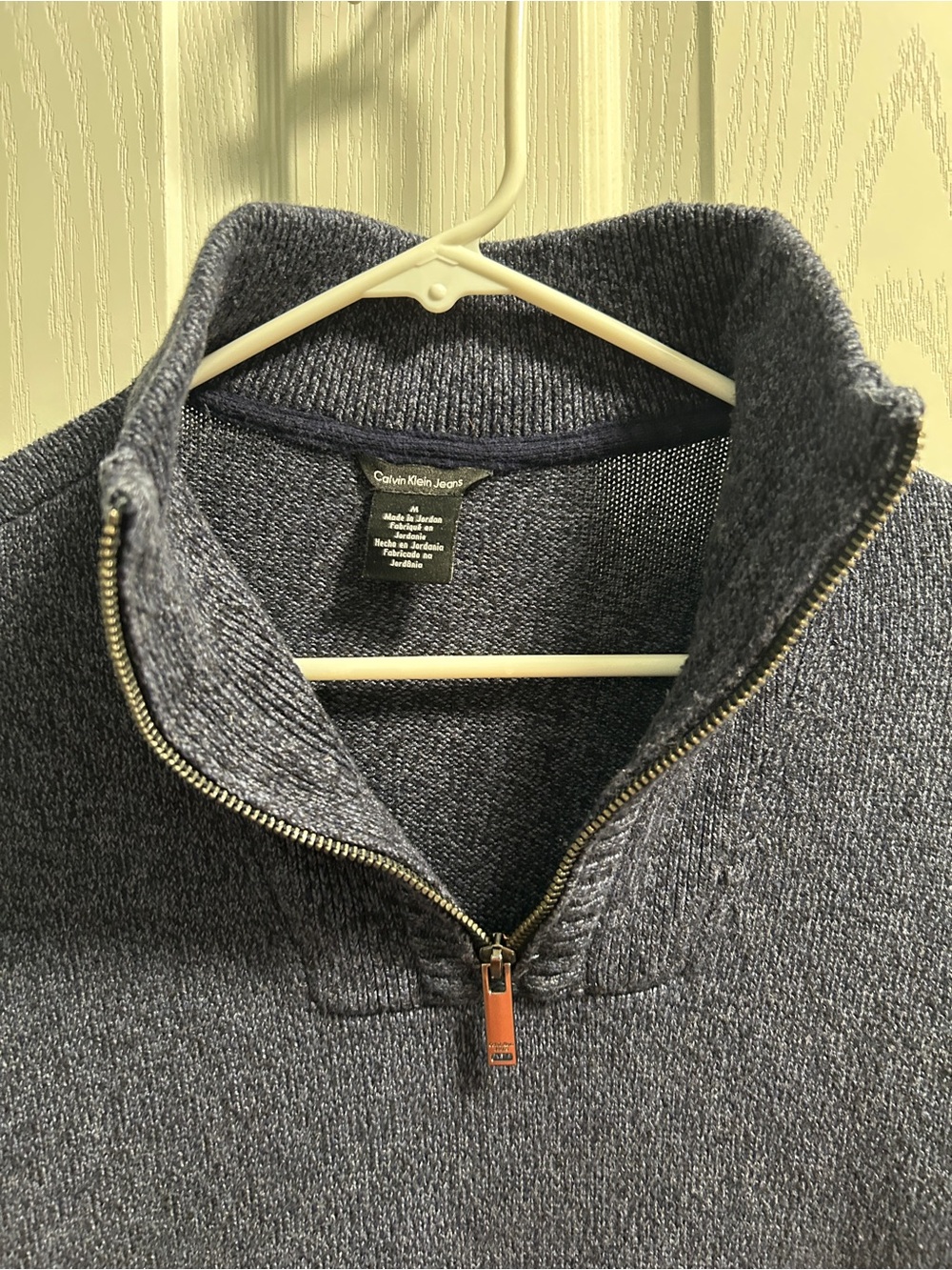 Calvin Klein Jeans Men's Charcoal Zip-Neck Sweater with Leather Pull